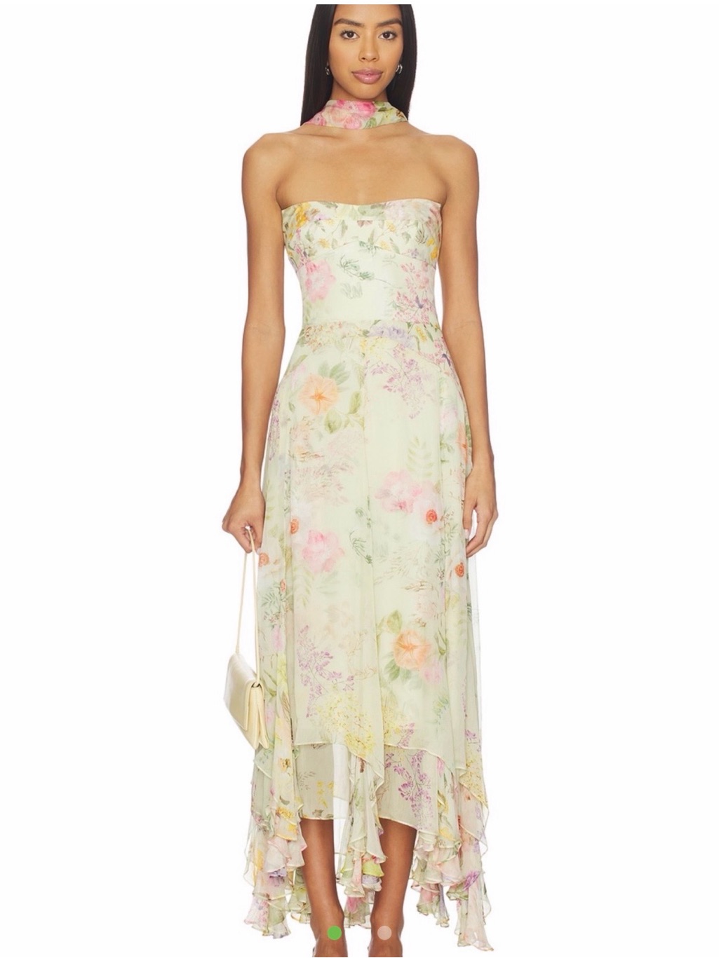 Amanda Uprichard Strapless High-Low Floral Dress In Pastel Green And Pink